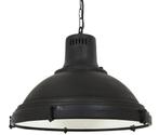 Industriele hanglamp Agra zwart glazen plaat E27 kettinglamp, Nieuw, Verzenden