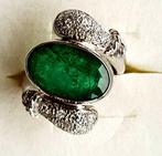 Cocktailring - 18 karaat Witgoud - 7.40ct. tw. Smaragd -