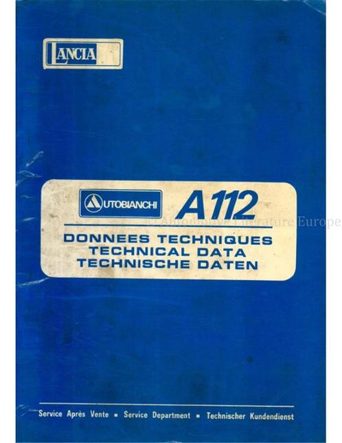1977 LANCIA | AUTOBIANCHI A112 TECHNISCHE DATA MULTI, Auto diversen, Handleidingen en Instructieboekjes