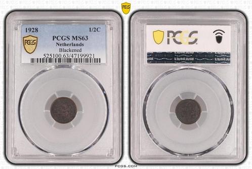 Koningin Wilhelmina 1/2 cent 1928 MS63 Blackened PCGS, Postzegels en Munten, Munten | Nederland, Losse munt, Koningin Wilhelmina