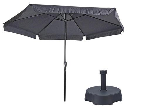 Parasol Gemini Donkergrijs/Antraciet Ø300cm | Inclusief, Tuin en Terras, Parasols, Stokparasol, Nieuw, 2 tot 3 meter, Waterdicht