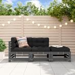 vidaXL 3-delige Loungeset met kussens massief hout grijs, Verzenden, 3 zitplaatsen, Nieuw, Loungeset