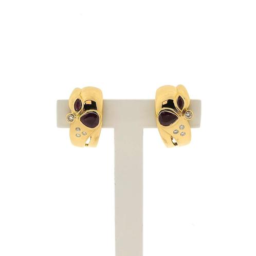 18 Krt. Gouden oorclips met robijn en diamant | 0,25 ct., Sieraden, Tassen en Uiterlijk, Oorbellen, Overige kleuren, Gebruikt