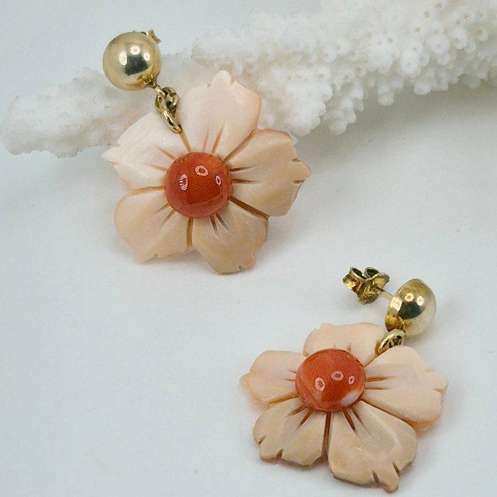 Koraal - Zilver, Verguld - Oorbellen - Schelp en koraal, Antiek en Kunst, Curiosa en Brocante