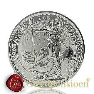 1 Oz Britannia zilveren munt 999 puur zilver 31,1 gram Ounce, Postzegels en Munten, Edelmetalen en Baren, Ophalen of Verzenden
