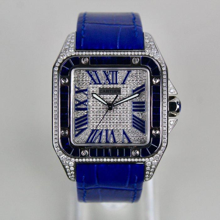 Cartier - Santos 100 Custom Diamond/Saphire - 2656 - Heren -, Sieraden, Tassen en Uiterlijk, Horloges | Heren