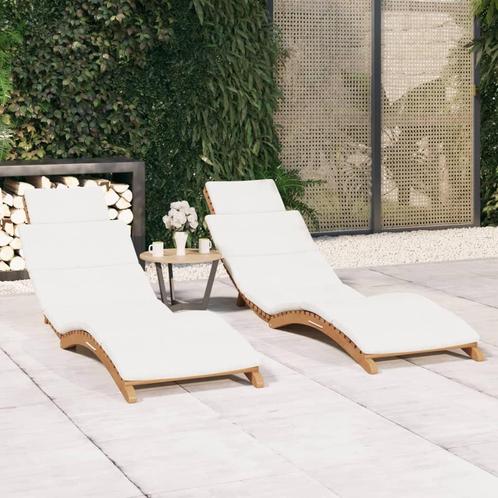 vidaXL Ligbedden 2 st met kussens massief teakhout, Tuin en Terras, Ligbedden, Nieuw, Verzenden