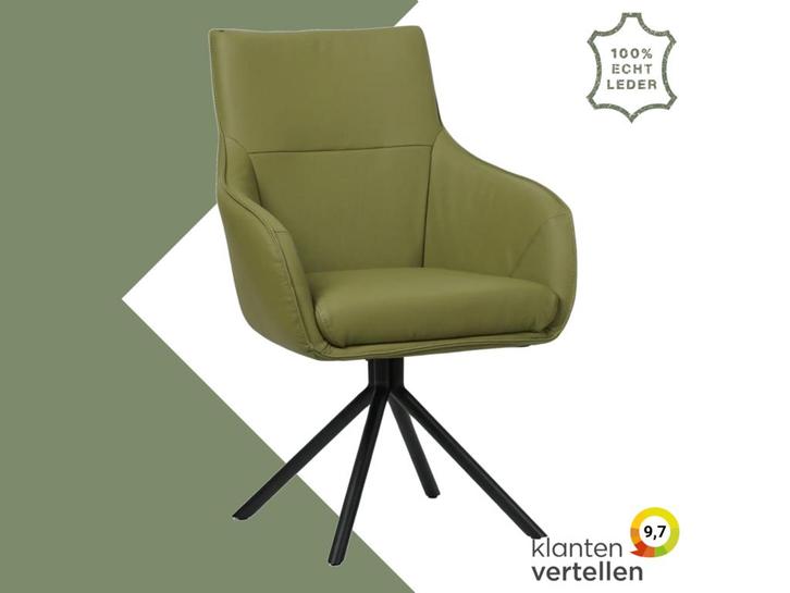 Leren draaibare eetkamerstoel Fancy - Toledo Apple Green, Huis en Inrichting, Barkrukken, 90 cm of meer, 1 kruk, Nieuw, Leer, Ophalen of Verzenden