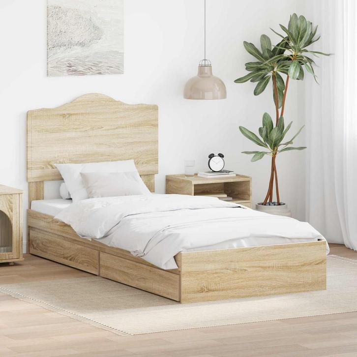 vidaXL Opslag bed met hoofdeinde Sonoma Eiken 75 x 190 cm, Huis en Inrichting, Slaapkamer | Bedden, Bruin, Nieuw, Hout, Verzenden