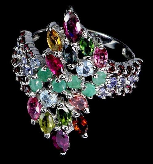 Zonder Minimumprijs - Ring Zilver Smaragd - Aquamarijn -, Sieraden, Tassen en Uiterlijk, Ringen