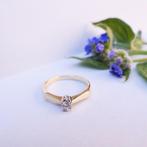 Gouden solitair ring met diamant | 0,15 ct., Sieraden, Tassen en Uiterlijk, Ringen, Goud, Met edelsteen, Gebruikt, 17 tot 18