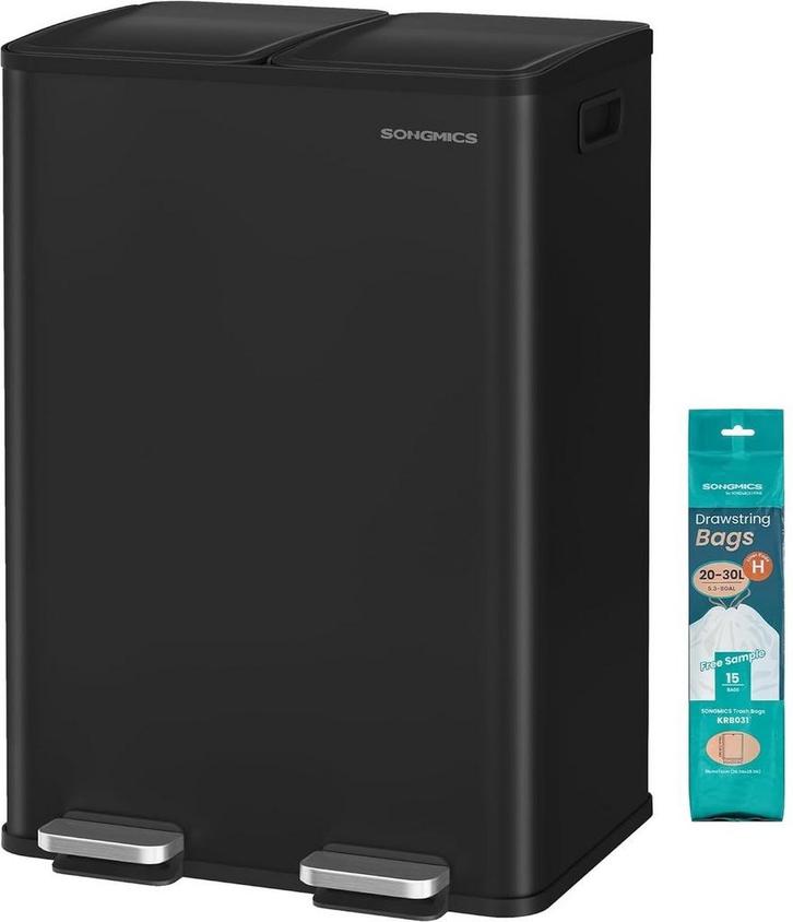 Prullenbak – pedaalemmer - 2 vakken – 2 x 30 liter –, Huis en Inrichting, Woonaccessoires | Prullenbakken, Verzenden