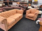 Chesterfield Maarssen Camel 3 zitsbank+Club Chesterfield set, Ophalen, Zo goed als nieuw, Leer, CHESTERFIELD