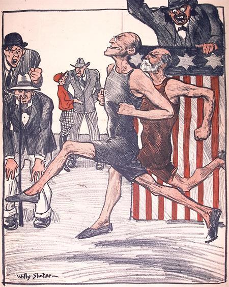 Spotprent over Amerikaanse verkiezing tijdens Eerste Were..., Antiek en Kunst, Kunst | Litho's en Zeefdrukken, Verzenden