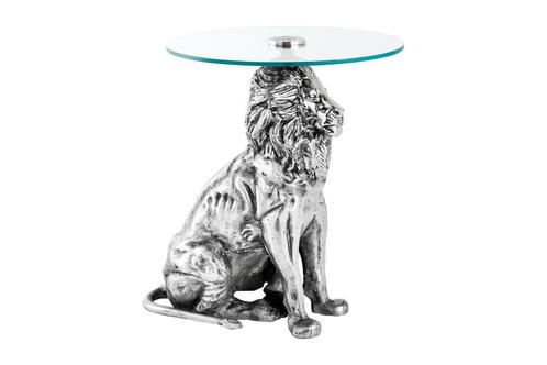 Side table WILDLIFE LION 60cm antique silver - 44826, Huis en Inrichting, Tafels | Sidetables, Ophalen of Verzenden
