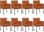 Set van 8 Cognac leren moderne kuipstoel - poot rond zwart m, Nieuw, Vijf, Zes of meer stoelen, Modern, Leer
