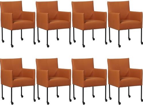 Set van 8 Cognac leren moderne kuipstoel - poot rond zwart m, Huis en Inrichting, Stoelen, Vijf, Zes of meer stoelen, Overige kleuren