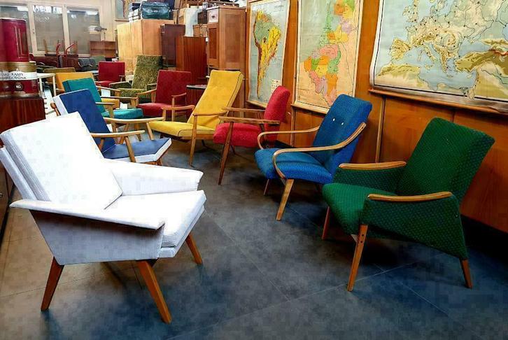 1920-1970 Kleurrijke Vintage Fauteuils, Neerzetten, Genieten, Antiek en Kunst, Antiek | Meubels | Stoelen en Banken