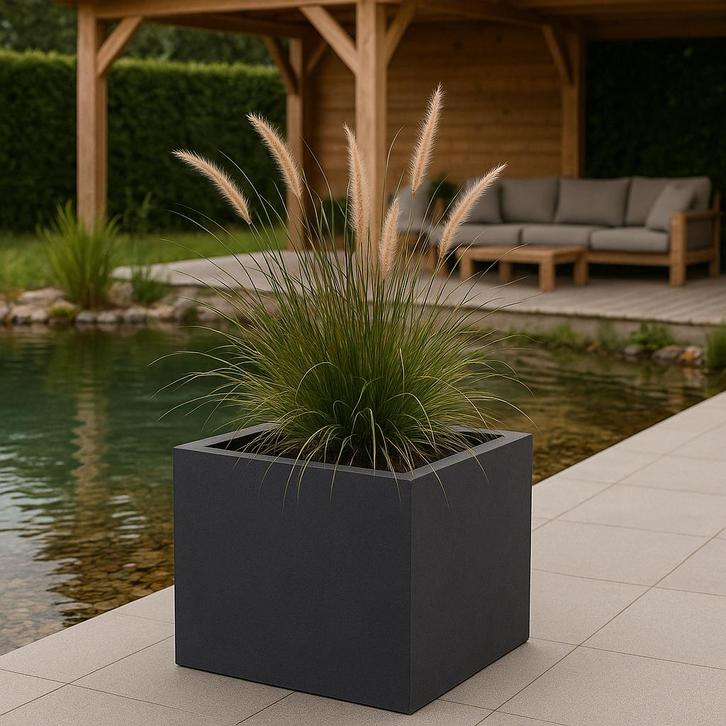 Plantenbak Fiberclay 60x60x60 cm Antraciet, Tuin en Terras, Bloembakken en Plantenbakken, Nieuw, Vierkant, Verzenden