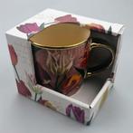 Beker - Mok pretty tulips roze/goud keramiek incl luxe kadov, Kleding | Heren, Ophalen of Verzenden, Nieuw