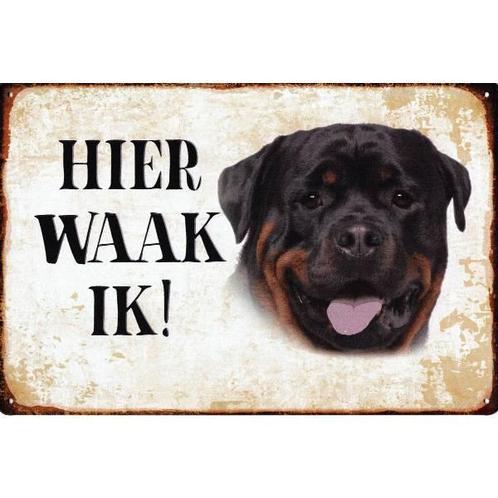 Wandbord Tekstbord Waakbord - Hier waak ik Rottweiler, Verzamelen, Dierenverzamelingen, Nieuw, Verzenden