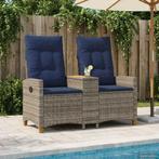 vidaXL Ligbank met tafel Grijs en Marineblauw 126 x 65 x 112, Tuin en Terras, Tuinbanken, Verzenden, Nieuw, Rotan