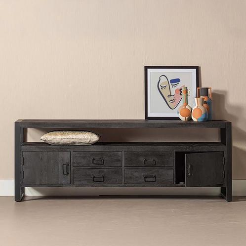 Tv-meubel Mangohout Britt 220 Zwart, Huis en Inrichting, Kasten | Televisiemeubels, 25 tot 50 cm, Nieuw, Overige houtsoorten, Minder dan 100 cm