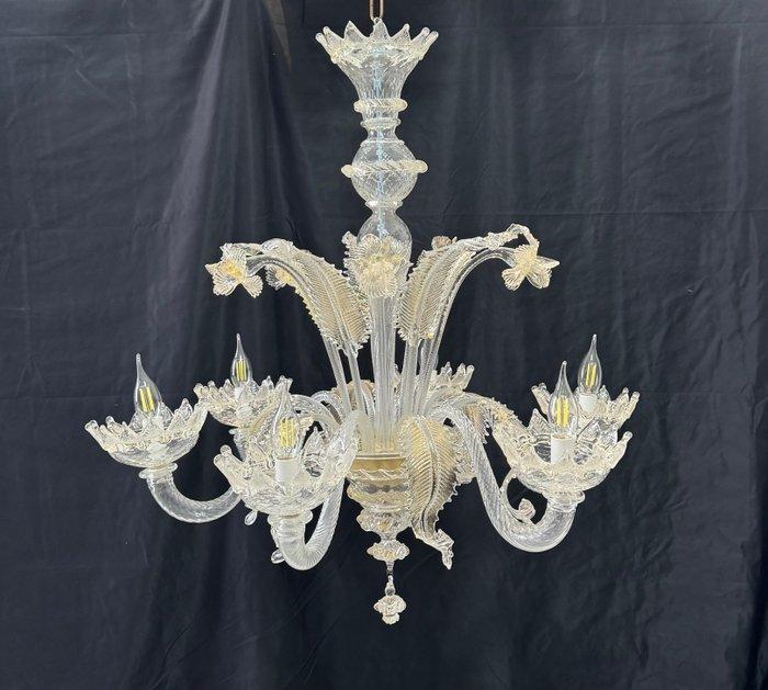 Kroonluchter - Transparant goud - Muranoglas - 6 luci, Antiek en Kunst, Antiek | Lampen