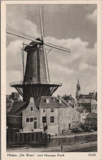 DELFT - Molen de Roos met Nieuwe Kerk, Verzamelen, Ansichtkaarten | Nederland, Verzenden