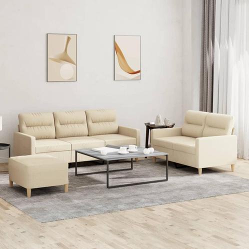 vidaXL 3-delige Loungeset met kussens stof crèmekleurig, Huis en Inrichting, Banken | Bankstellen, Nieuw, Stof, Vierpersoons of meer