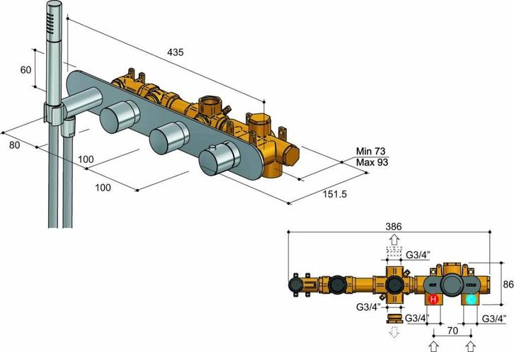 Buddy Inbouw Bad Douche Thermostaat Met 2 Stopkranen 061, Doe-het-zelf en Verbouw, Sanitair, Ophalen of Verzenden