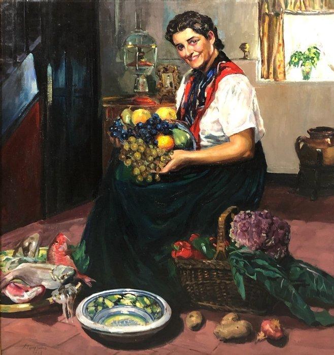Francisco López-Salas (1884-1956) - The Kitchen Maid - XL, Antiek en Kunst, Kunst | Schilderijen | Klassiek