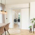 Stalen Schuifdeur koofsysteem Wit 2 Vlaks rond Helder glas, 75 tot 150 cm, Nieuw, 150 tot 225 cm, Metaal