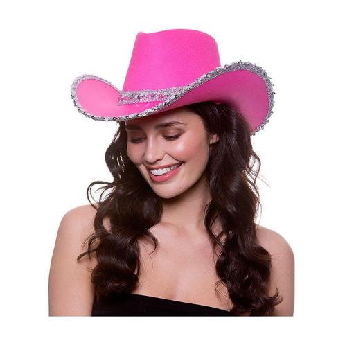 Cowboyhoed vilt roze met zilveren pailletten, Hobby en Vrije tijd, Feestartikelen, Feestartikel, Nieuw, Verzenden