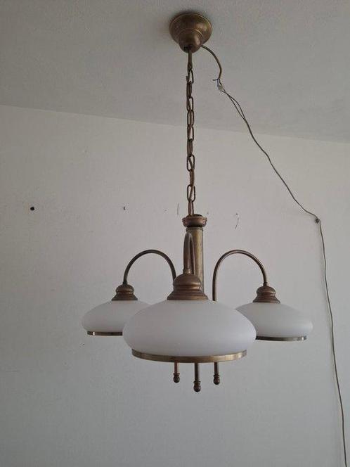 Plafondlamp - Drie- armige hanglamp - Glas, Koper, Antiek en Kunst, Curiosa en Brocante