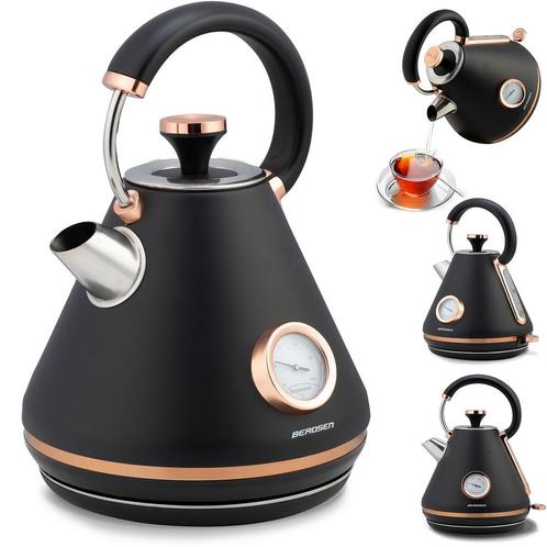 Retro waterkoker - zwart - 1,7 L - met temperatuurmeter, Witgoed en Apparatuur, Waterkokers, Nieuw, Ophalen of Verzenden
