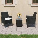 vidaXL 3-delige Bistroset poly rattan en gehard glas zwart, Verzenden, Nieuw, Rotan