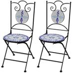 vidaXL Bistrostoelen inklapbaar 2 st keramiek blauw en wit, Tuin en Terras, Tuinstoelen, Verzenden, Nieuw, Metaal