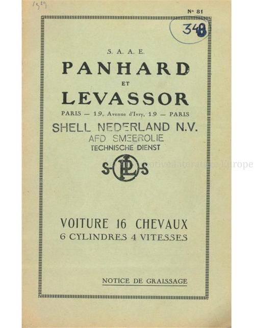 1929 PANHARD & LEVASSOR INSTRUCTIEBOEKJE FRANS, Auto diversen, Handleidingen en Instructieboekjes