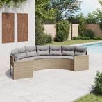 vidaXL Tuinbank met kussens halfrond poly rattan beige, Verzenden, Nieuw, Rotan