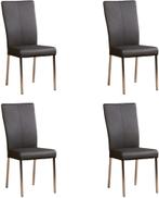 Set van 4 Donkergrijze leren moderne eetkamerstoelen - poot, Overige kleuren, Nieuw, Leer, Ophalen of Verzenden