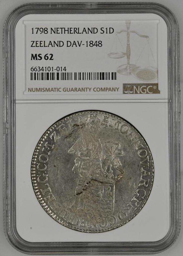 Bat. Republiek Zeeland Zilveren Dukaat 1798 NGC MS62, Postzegels en Munten, Munten en Bankbiljetten | Verzamelingen, Munten, Verzenden