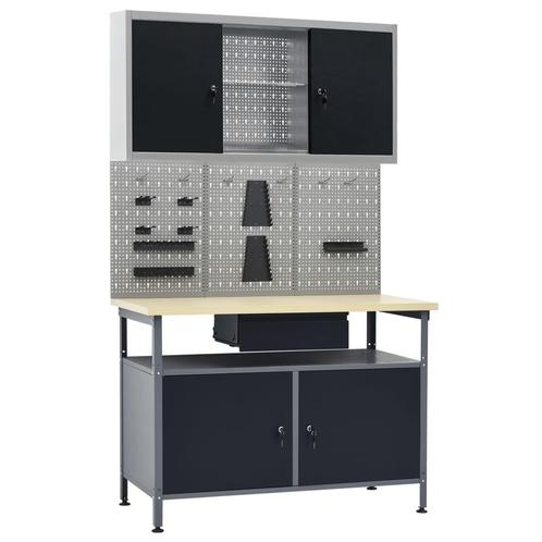 vidaXL Werkbank met drie wandpanelen en een kast, Doe-het-zelf en Verbouw, Werkbanken, Nieuw, Verzenden