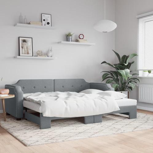vidaXL Slaapbank met onderschuifbed 90x200 cm stof, Huis en Inrichting, Slaapkamer | Bedden, 90 cm, 200 cm, Grijs, Eenpersoons