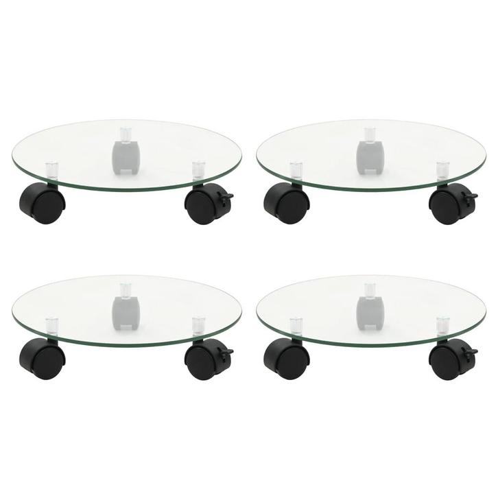 vidaXL Plantenrollers 4 st rond 28 cm gehard glas, Tuin en Terras, Overige Tuin en Terras, Nieuw, Verzenden