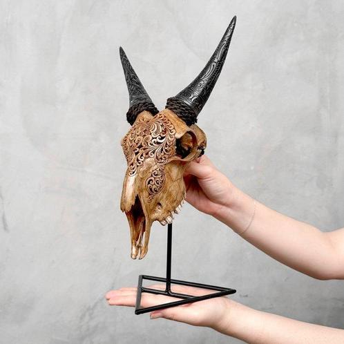 Geen minimale prijs - Handgesneden bruin geitenhoofd met, Antiek en Kunst, Kunst | Designobjecten