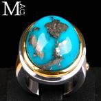 Sterling zilveren ring – turkoois met pyrietinsluitsels en