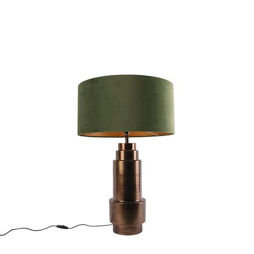 Art deco tafellamp brons velours kap groen met goud 50 cm -, Huis en Inrichting, Lampen | Tafellampen, Nieuw, Overige materialen