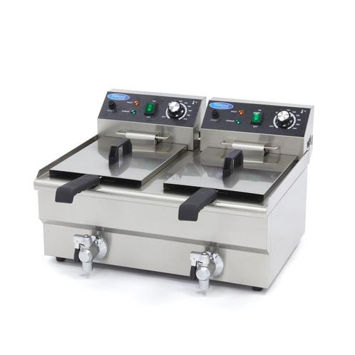 Frituurpan - 2x 10 L - 2 Manden - met Tapkraan, Witgoed en Apparatuur, Frituurpannen, Nieuw, Duo-friteuse, 4 liter of meer, Verzenden