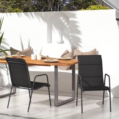vidaXL Tuinstoelen 2 st staal en textileen zwart, Tuin en Terras, Tuinstoelen, Nieuw, Metaal, Verzenden